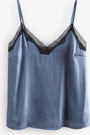 Next Blue Lace Trim Strappy Cami Top AU 22