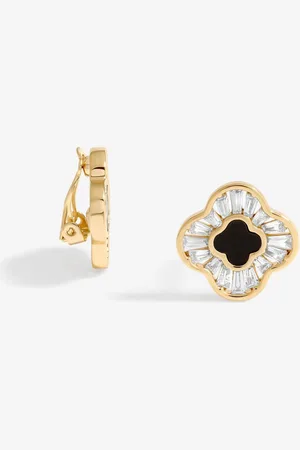 Jon Richard Gold Tone Cubic Zirconia And Jet Enamel Clip Earrings One