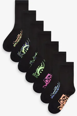 Next Black Cotton Rich Socks 7 Pack 9-12 Jnr