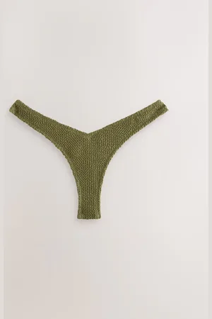 Next Khaki Green Crinkle Tanga Bikini Bottoms AU 12