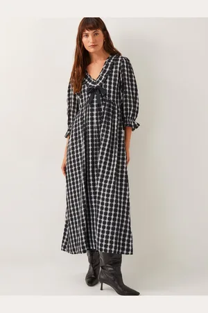 Monsoon Violet Check Bow Maxi Dress M