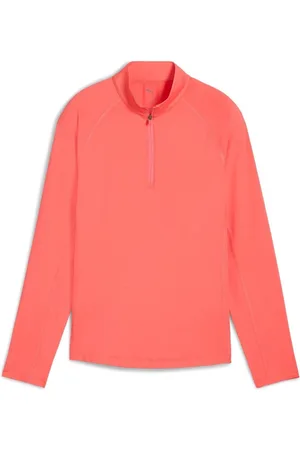 PUMA Red Womens YOU-V Solid Quarter-Zip Golf Top M