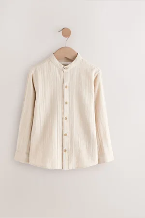 Next Long Sleeve Grandad Collar Cotton/Linen Mix Texture Shirt (3-16yrs) 10 Years