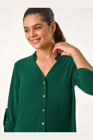 Roman Green Frill Neck Jersey Blouse AU 10
