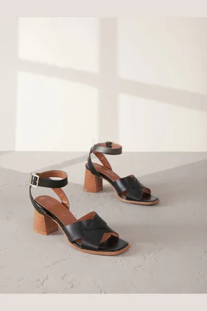 Next Black Leather Signature Square Toe Cross-Over Detail Ankle Strap Block Sandals eu41uk7