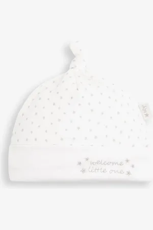 JoJo Maman Bébé White Welcome Little One Baby Hat Upto 3 Months (50