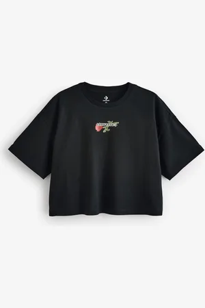 Converse Black Oversized Hearts Cropped T-Shirt L