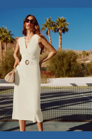 Friends Like These Linen Blend Midi Wrap Front Dress AU 8