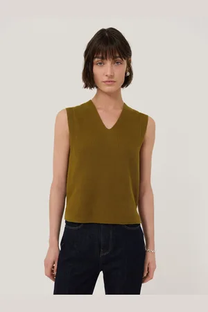 Jigsaw Green Cotton Blend V-Neck Tank S