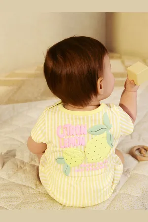 Next Yellow Stripe Lemon Fruit Jersey Baby Romper Up to 3 Months (62cm)