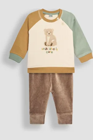 JoJo Maman Bébé Ecru Bear Sweatshirt & Cosy Trouser Baby Set Upto 3 Months (50