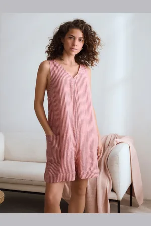 Next Pink Stripe 100% Linen Playsuit AU 14
