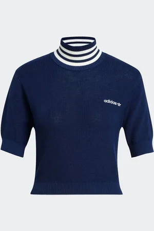 adidas Indigo Blue Crop Turtle Neck 100% Cotton T-Shirt 16