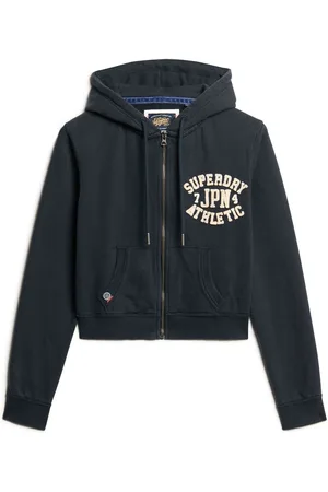 Superdry Eclipse Navy 100% Cotton Athletic Relaxed Crop Zip Hoodie AU 14