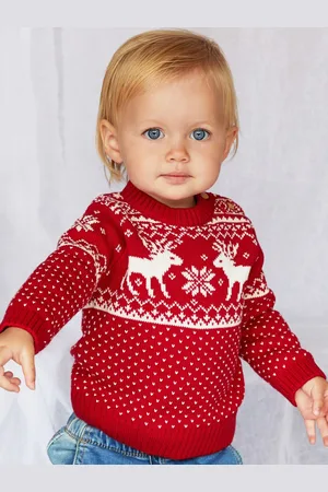 The Little Tailor Baby Christmas 100% Cotton Reindeer Fairisle Pattern Jumper Upto 3 Months (50