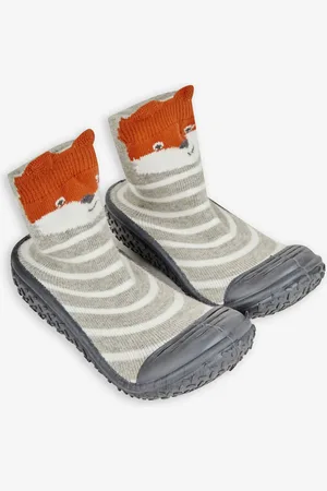 JoJo Maman Bébé Grey Indoor Outdoor Fox Slipper Socks 12