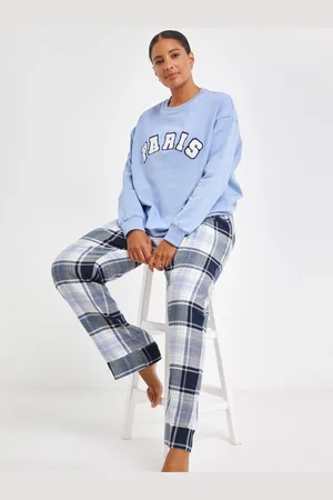 Simply Be Blue 100% Cotton Sweatshirt With Check Pyjamas Bottoms AU 20-22
