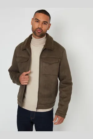 Threadbare Khaki Faux Suede Borg Lined Aviator Jacket M