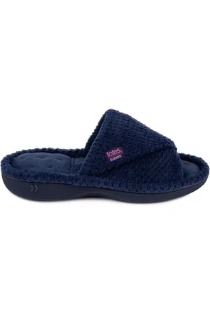 Totes Navy Ladies Isotoner Popcorn Turnover Open Toe Slippers AU 7 (EU 38)