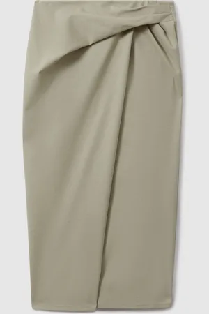 Reiss Nadia Cotton Blend Wrap Front Midi Skirt AU 6