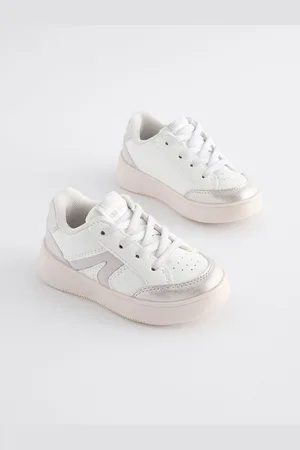 Next White Silver Chunky Elastic Lace-Up Trainers AU 8 (EU 25.5)