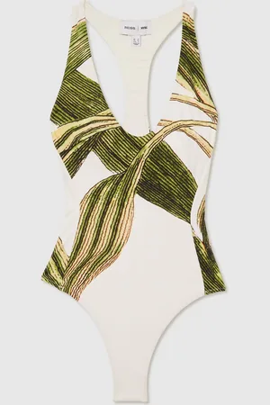 Reiss Ivory/Green Marielle NYBG Floral-Print Swimsuit AU 14