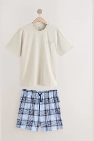 Next Navy Blue/Grey Marl Check Short Sleeve Pyjamas Set XL