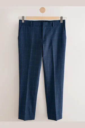 Next Navy Slim Linen Blend Check Suit Trousers 32r