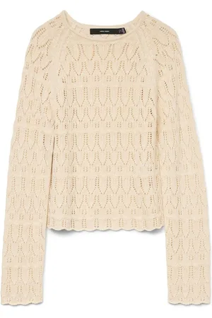 VERO MODA Cream Long Sleeve Crochet Round Neck Top AU 10
