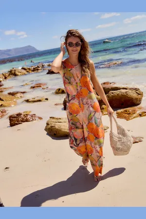 Next Orange Fruit Print Linen Sleeveless Jumpsuit AU 8