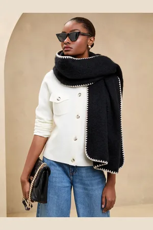 Lipsy London Black Cosy Whipstitch Brushed Blanket Scarf One