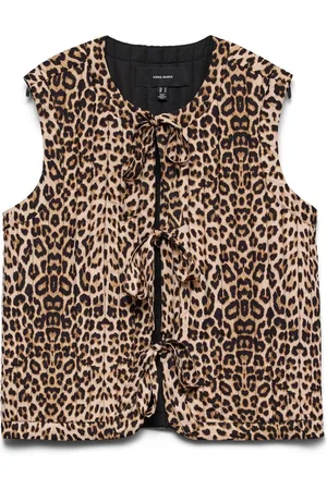 VERO MODA Brown Quilted Tie Front Leopard Print Gilet AU 12