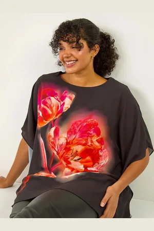 Roman Red Curve Floral Overlay Top AU 18