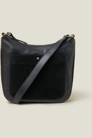 Accessorize Black Leather Messenger Cross-Body Bag One