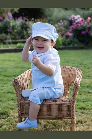Emile et Rose Blue Three-Piece Linen Shorts And Hat Set 4 Years (104cm)