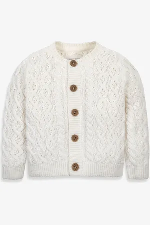 The Little Tailor Baby Cream Fisherman Cable Knit 100% Cotton Cardigan 5662cm
