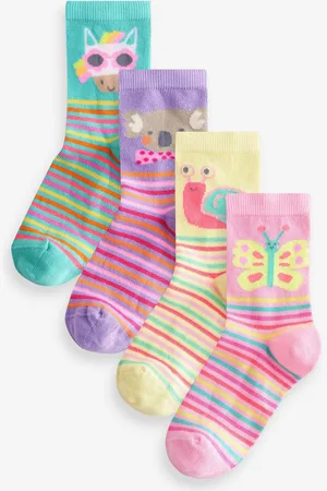 Next Pink, Purple and Green 4 Pack Cotton Rich Character Ankle Socks 0-2.5 Jnr