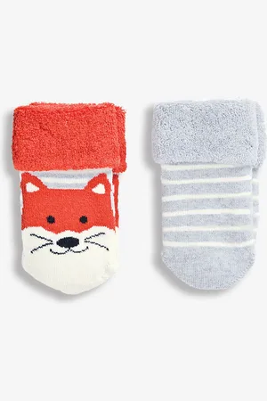 JoJo Maman Bébé Rust Orange Fox 2-Pack Baby Socks Upto 6 Months (50