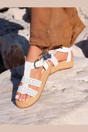 Linzi White Sunkissed Laser Cut Flatform Gladiator Sandals AU 7 (EU 38)