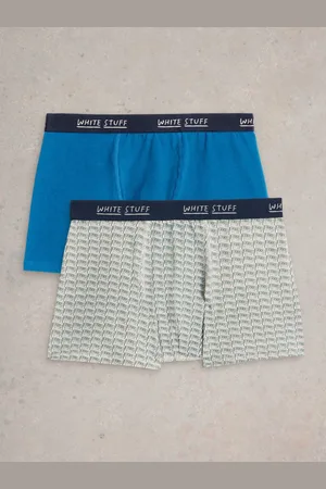 White Stuff Blue Plain & Print Boxers 2 Pack XL