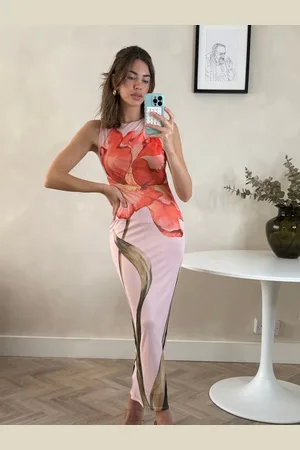 Style Cheat Mesh Placement Floral Print Sleeveless Maxi Dress AU 12