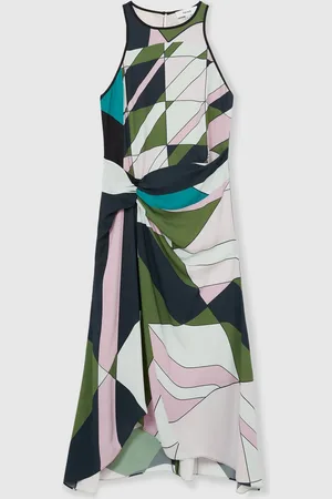 Reiss Avia Geometric-Print Gathered Midi Dress AU 6