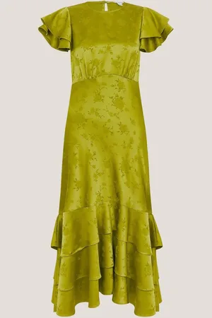 Monsoon Ester Satin Ruffle Midi Dress AU 22