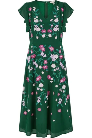 Yumi All Over Floral Print Embroidery Midi Skater Dress AU 14
