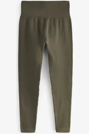 Next Khaki Green Ribbed Seamless High Waist Leggings XL Reg