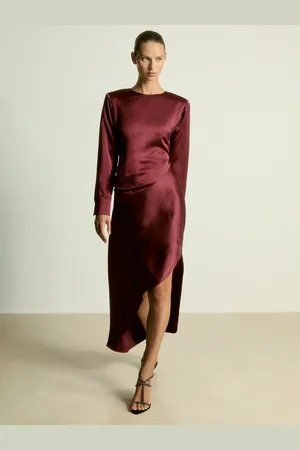 Reiss Valli Satin Asymmetric Draped Maxi Dress AU 10