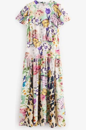 Next Short Sleeve Crew Neck Spliced Midi Dress AU 16 Tall