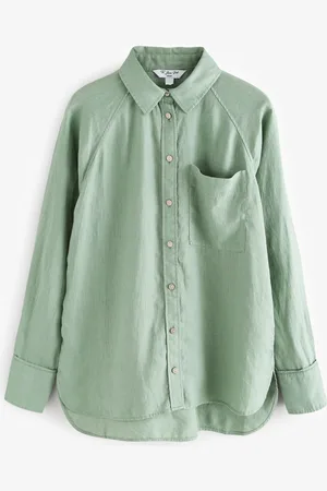 Next 100% Linen Button Down Relaxed Long Sleeve Shirt AU 14