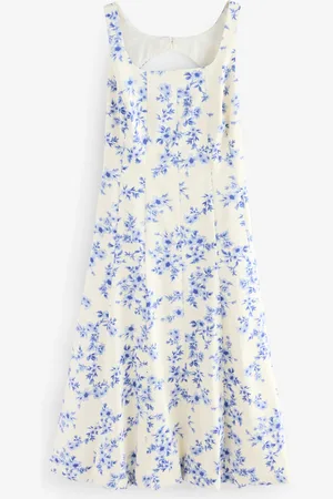 Next Square Neck Puff Hem Midi Dress AU 14 Petite