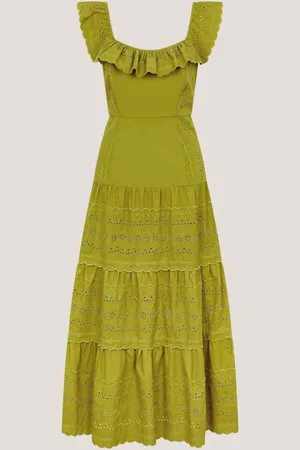 Monsoon Lucy Broderie Frill Midi Dress AU 8